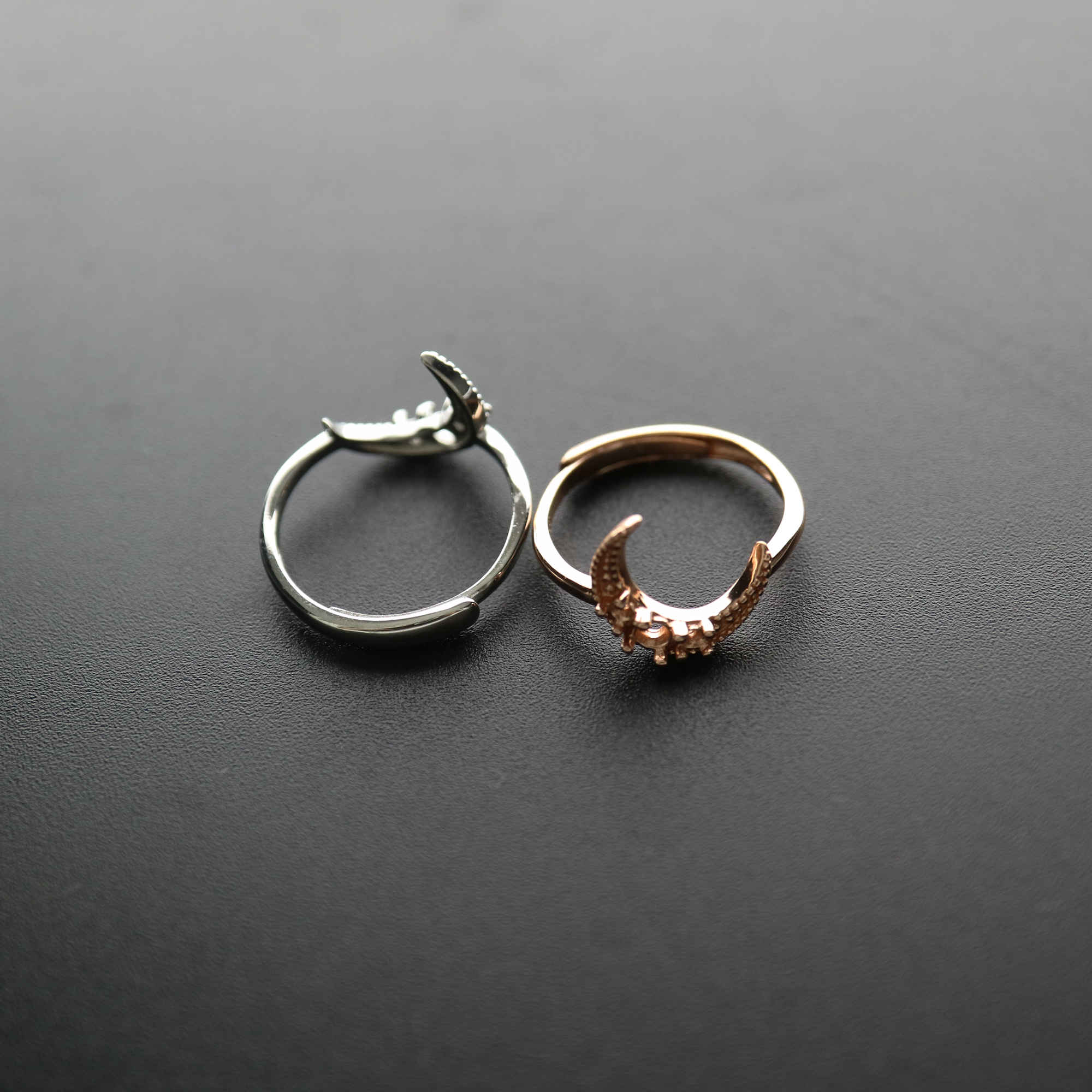 1Pcs 3MM Middle 2MM Two Sides Bezel Round Simple Rose Gold Silver Gemstone Cz Stone Prong Bezel Solid 925 Sterling Silver Adjustable Ring Settings Moon 1214035 - Click Image to Close